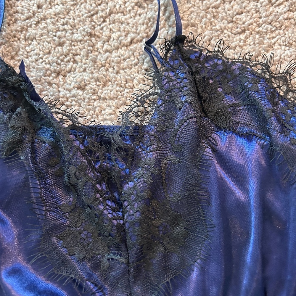 Midnight Blue Elegant Eye Lash Lace Trim Sleepwear Set Size S - Picture 5 of 8